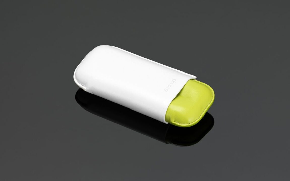 SIGLO Lime Green Leather Cigar Case with White Cover