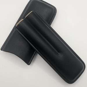 one 2 fingered black leather cigar case opened